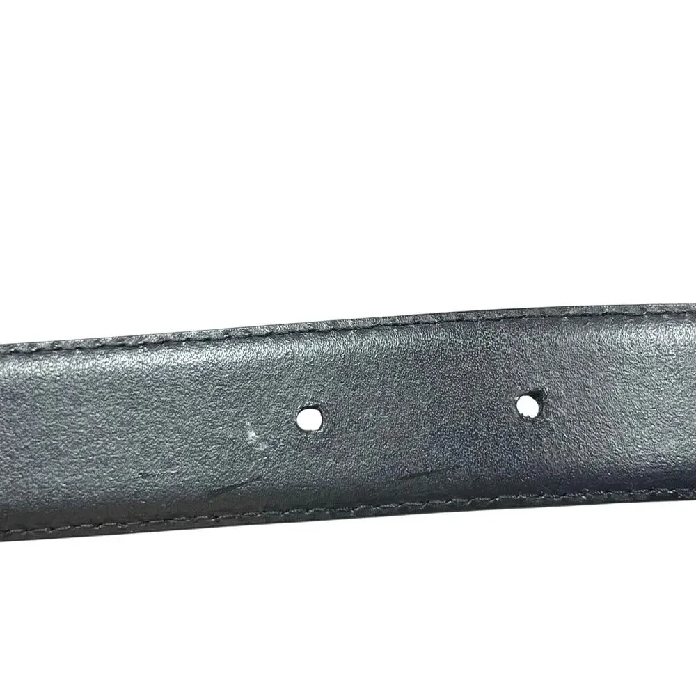 Montblanc Men Textured Black Leather Belt Silver Square Buckle 46